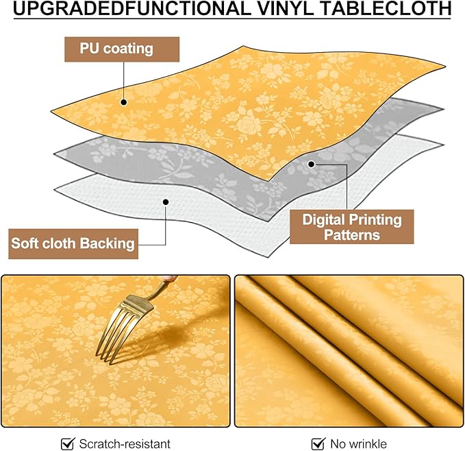 Smiry Rectangle Table Cloth, Waterproof Heavy Duty Vinyl Tablecloths, Wipeable Washable Table Cover for Kitchen and Dining Room (Mustard Yellow, 52" X 70")