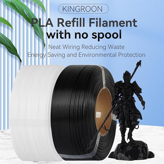 Kingroon PLA Filament 1.75mm Without Tray 3D Printer Filament 1kg PLA Filament Dimensional Accuracy +/- 0.02mm,Fit Most FDM Printer,Grey