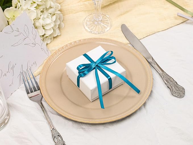 Turquoise Satin Ribbon 1/4 inch X Continuous 50 Yards, Single Face Polyester Ribbon Perfect for Gift Wrapping, Flower Bouquet, Wedding Decor, Crafts, Bow Making, Sewing and More