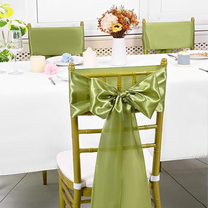 fani 60 PCS Apple Green Satin Chair Sashes Bows Universal Chair Cover for Wedding Reception Restaurant Event Decoration Banquet,Party,Hotel Event Decorations (7 x 108 inch)