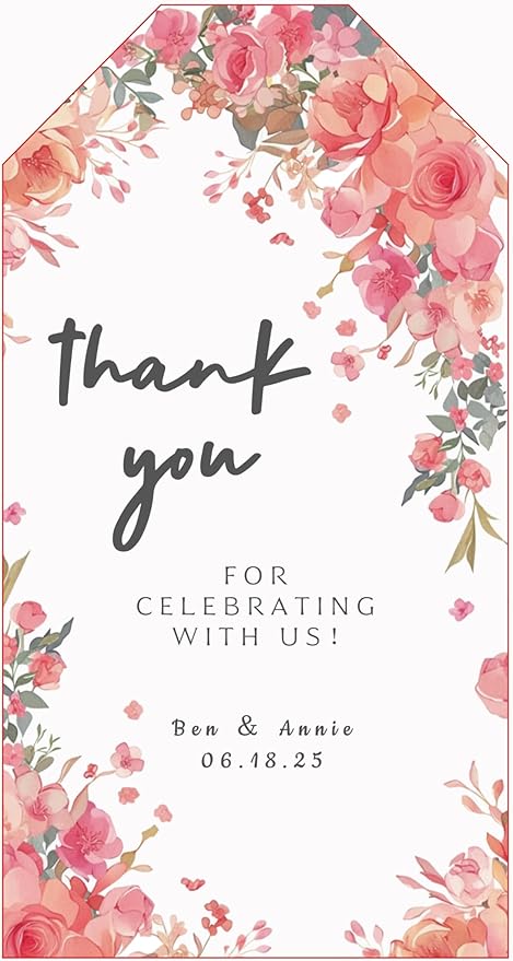 Personalized Gift Tags, Thank You Tags for Wedding Birthday Business Party Favors, Custom Hang Tags with Your Text and String, 2 X 3.75 Inch (Wreath Pattern 4)