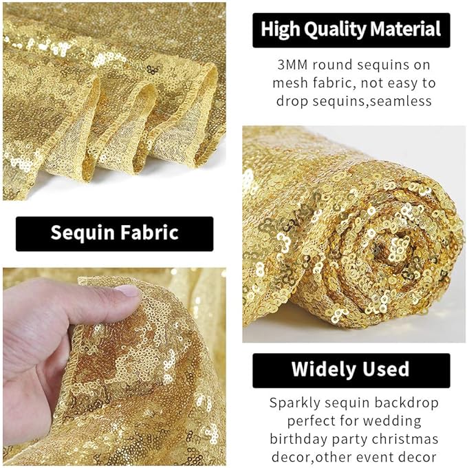 Hahuho Gold Sequin Backdrop Curtain, 4PCS 2FTx8FT Glitter Backdrop Curtain for Parties, Christmas, Wedding, Party Decoration（4 Panels, 2FT x 8FT, Gold