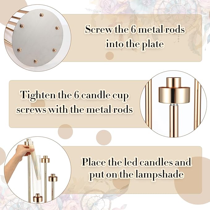 Tandefio 4 Sets Acrylic Candelabra Centerpieces 46.5'' Tall Clear Candle Holders Pillar Taper Candlestick with Lampshades 6 Arm Floor Candelabra Stand for Wedding Christmas Ceremony Dinner Party