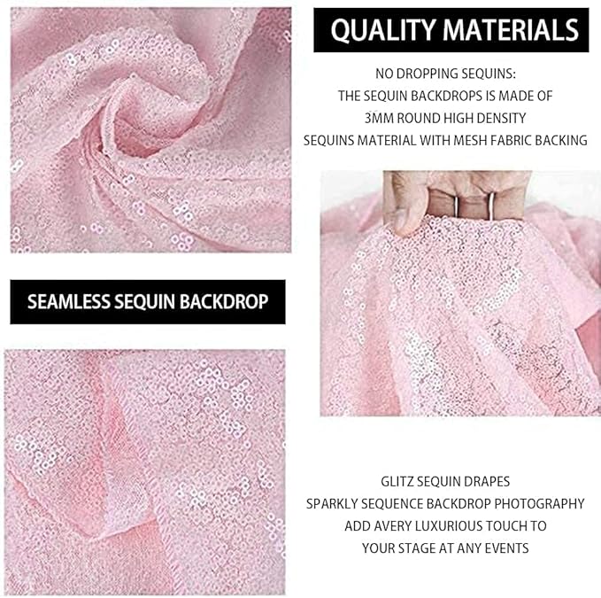 Pink Sequin Backdrop Curtains 4 Panels 2FTx8FT Glitter Pink Drapes Photo Backdrop Party Wedding Baby Shower Curtain Sparkle Photography Background