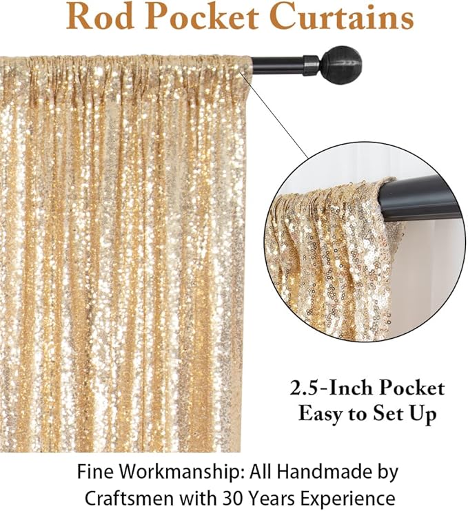 ShiDianYi 8ft x 8ft Light Gold Sequin Backdrop, Wedding/Party Backdrop, Sparkling Photography Prop