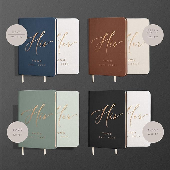 Custom 2025 Vow Books His & Hers - Ivory & Terracotta Linen Wedding Vow Books, Wedding Accessories for Brides & Grooms, His & Hers Gifts - Wedding Registry Must Haves 2025 & Elopement Essentials
