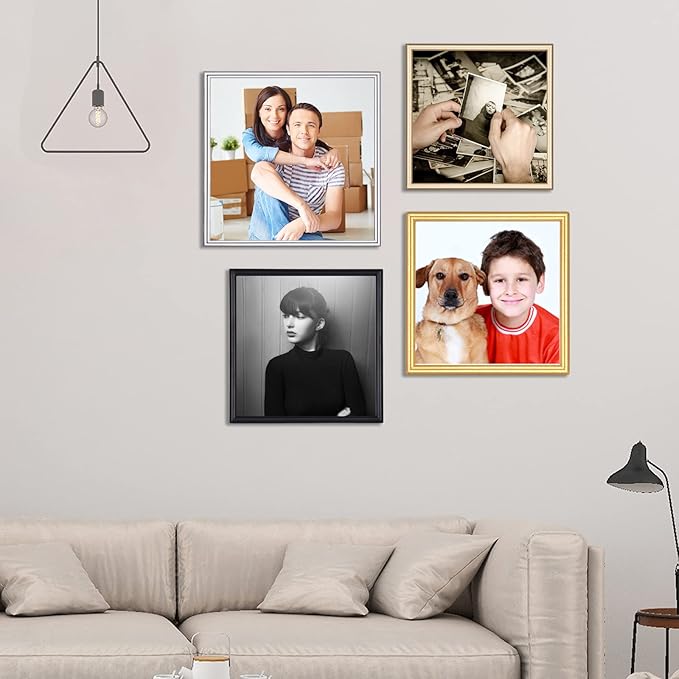 6x6 Picture Frame Set of 2, Silver Modern Simple Thin Aluminum Metal Square Photo Frames with HD Glass, Display for Tabletop and Wall, 2 Pack