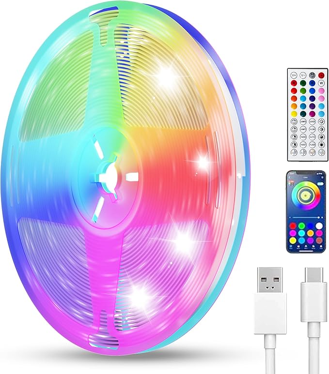 Smart LED Strip Lights 50FT for Bedroom App Control Lighting Bedroom Rome Decor with Remote, RGB Music Sync Color Changing LED Lights for Party,Game Room
