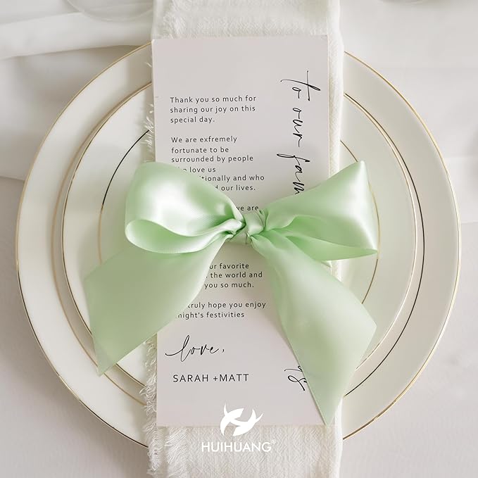 HUIHUANG Seafoam Green Satin Ribbon 1-1/2 inch x 50 Yards Pastel Green Silk Satin Ribbon for Gift Wrapping, Bows, Flower Bouquet, Eternal Roses, Crafts, Wedding Holiday Party Decor
