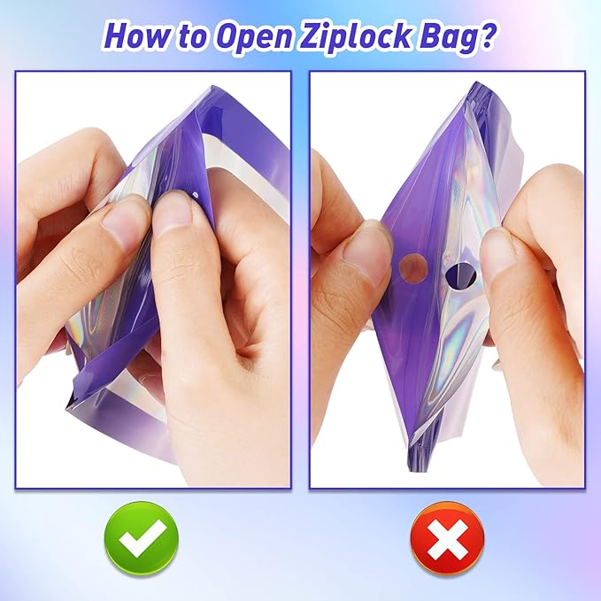 Funfery 100 Pack Gradient Holographic Bags,Mylar Resealable Bag with Zipper,Clear Window Packaging Pouch,Smell Proof Foil Bags for Food Storage,Sample Jewelry Baggies(2.7×3.9in,Purple Pink)