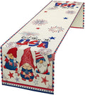 Cute Patriotic Gnomes Table Runner, American Independence Day 4th of July Gnome Blue Red Fireworks Confetti Print Table Runner for Home Kitchen Dining Table Party Decor, 13x70inch