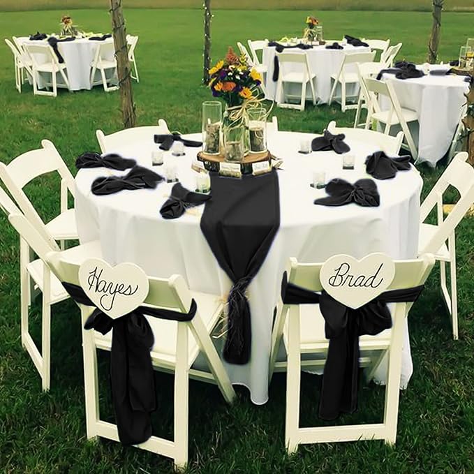 fani 60 PCS Black Satin Chair Sashes Bows Universal Chair Cover for Wedding Reception Restaurant Event Decoration Banquet,Party,Hotel Event Decorations (7 x 108 inch)