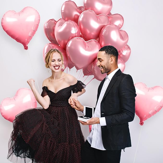 12 Pcs Heart Balloons, 18 inch Pink Heart Shaped Balloons, Big Helium Balloon,Love Foil Balloon for Wedding Baby Shower Anniversary Backdrop Valentine Party Decoration