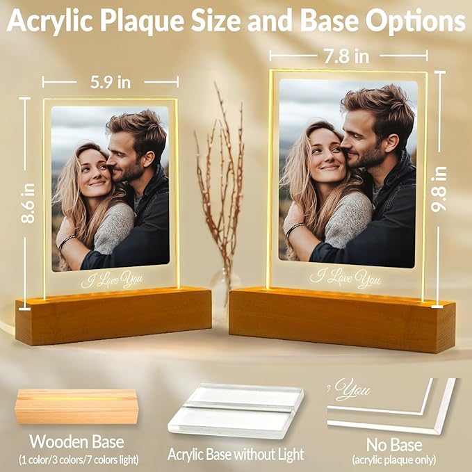 Custom Picture Frames with Photo, Personalized Photo Frame with Night Light, Customized Picture Frame, Personalized Anniversary Couple Gifts for Women Men Her Him Girlfriend Boyfriend
