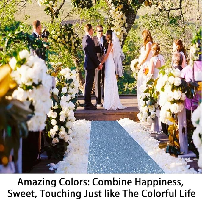 ShinyBeauty Baby Blue Sequin Aisle Runner 4x15 Feet - Sparkling Wedding Aisle Carpet for Indoor Ceremonies, Bridal Showers, Receptions