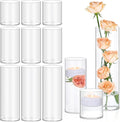 12 Pack Glass Cylinder Vases 4, 8, 12 Inch Tall Clear Vases for Centerpieces Wedding Decoration, Clear Glass Flower Vases Hurricane Floating Candle Holder for Party Table Home Decor