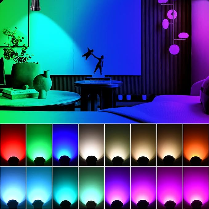 Spot Lights Indoor, 5W RGBW Uplighting 16 Color Changing Up Lights Indoor with Remote Control, Plant Spotlight Decorative (2 Pack with Base and Stake)