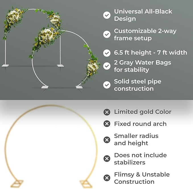 VERDEVISTA Convertible 6.5 FT Round Backdrop Stand - Heavy Duty Balloon Arch Stand with 2 Waterbags - Multiuse Photo Backdrop Arch, White Circle Ring Balloon Arch Frame for Wedding Baby Shower & More