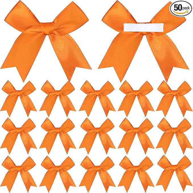 50 Pieces Gift Wrap Bows Premium Satin Ribbon Bows 3.3 Inch Craft Bows for Gift Wrapping DIY Treat Bags Holiday Gifts Bag Party Decorations, Wedding Decor Christmas Birthday Presents (Orange)