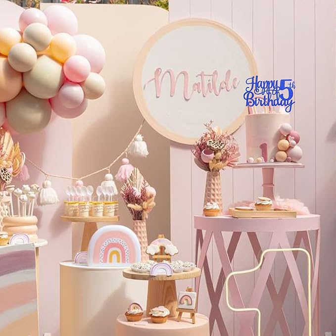 1 PCS Happy 5th Birthday Cake Topper Glitter Cheers to 5 Years Cake Pick Five Fabulous Cake Decoration for 5th Birthday Theme Party Decorations Supplies Blue