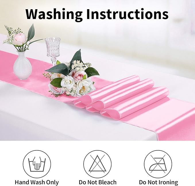 10-Pack Satin Table Runner Pink 12 x 108 inches Long, Table Runners for Wedding, Birthday Parties, Banquets Decorations（10 Pack, 12x108 Inch, Pink）