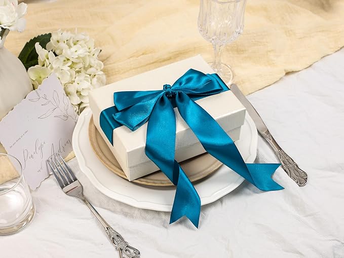 Turquoise Satin Ribbon 1-1/2 inch X Continuous 50 Yards, Single Face Polyester Ribbon Perfect for Gift Wrapping, Flower Bouquet, Wedding Decor, Crafts, Bow Making, Sewing and More