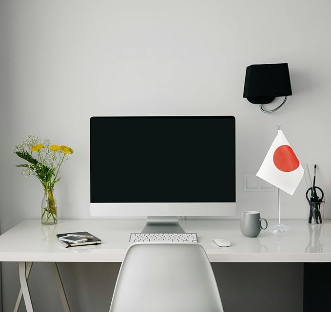 Japan Desk Flag, Japanese Table Office Flag with Metal Pole and Stand Base, International Country Flags, Festival Event Celebration, Classroom Meeting Desktop Decor (Japan)
