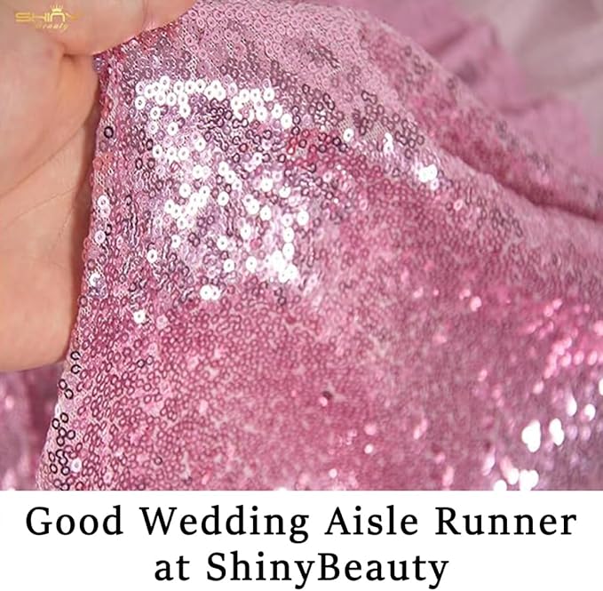 ShinyBeauty 4x20ft Sequin Wedding Aisle Runner Rug – Pink Gold Lightweight Bridal Carpet for Ceremony Decor, Stairs, Hallway, Party