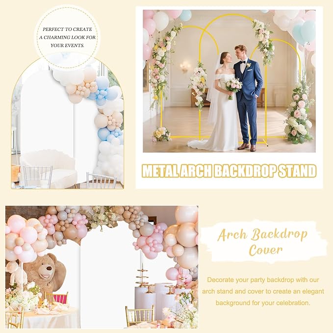 7.2FT,6.6FT,6FT Arch Backdrop Stand and Cover Set of 3 White Spandex Fitted Backdrop Cover Wedding Party Balloon Arch Stands Metal Arched Frame with Arch Covers for Birthday Baby Shower Ceremony Decor