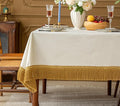 F-CHU White Tablecloth Thickset Velvet Tablecloth with Beautiful Gold Tassels Vintage Table Cloth for Home Decor Wedding, Party, Banquet and Events 67x120-Inch