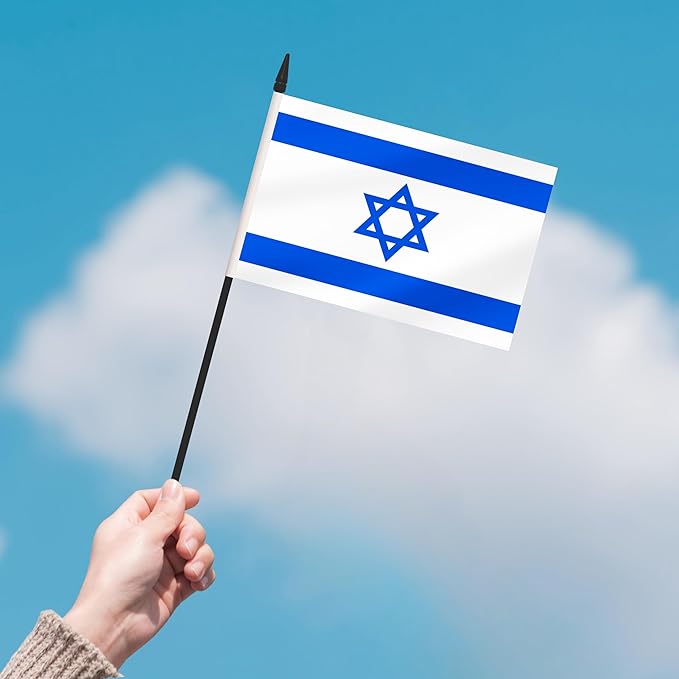 12 Pack Israel Desk Flags, Israeli Desktop Flag, Small Miniature Office Flags with 12" Black Pole and Black Base, Offices, Classroom, Home, Festival Decoration (Israel)
