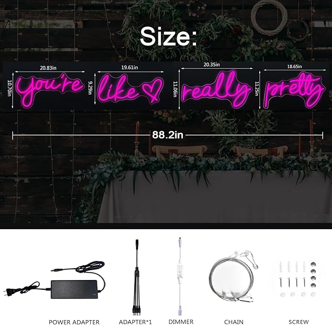 You're Like Really Pretty Neon Signs, Neon Light for Wall Decor,Light Up Sign for Wedding, Engagement,Neon Signs for Bedroom Decor
