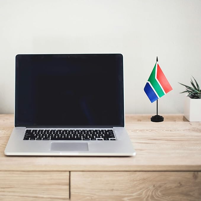 12 Pack South Africa Desk Flags - Miniature Office Flags with 12" Black Pole and Base, Perfect for Offices, Classroom, Home, Festival Decoration