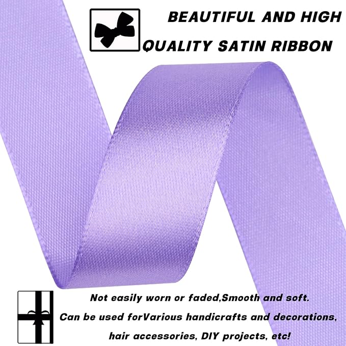Light Purple Satin Craft Ribbon - 7/8 Inch, 60 Yards - Single Face Polyester for Handmade Roses, Gift Wrapping, Timeless Flower, Bouquets, Wedding and Party Decoration