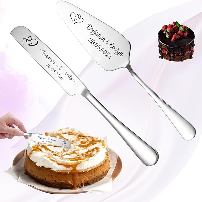 Custom Wedding Cake Knife and Server Set,Personalised Cake Serving Kit,Engraved Cake Cutting Set for Wedding,Personalized Gift for Anniversary, Valentine's Day Birthday or Christmas