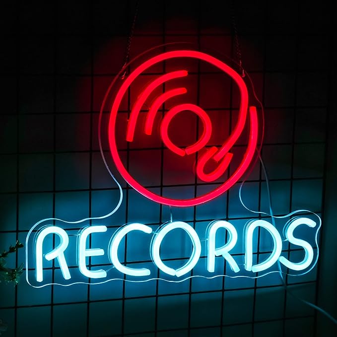 Vinyl Records Neon Sign, Neon Lights For Wall Decor, Funky Music Led Wall Decor, Aesthetic Grunge Neon Sign Room Decor -Energize Your Space With Magical Ambiance（16.5 X 12.6 inch）
