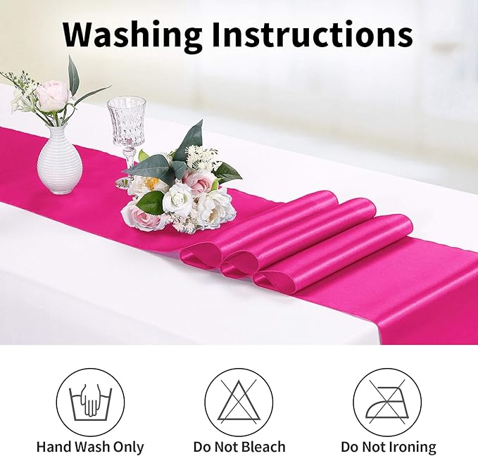 15-Pack Satin Table Runner Fuchsia 12 x 108 inches Long, Table Runners for Wedding, Birthday Parties, Banquets Decorations（15 Pack, 12x108 Inch, Fuchsia）