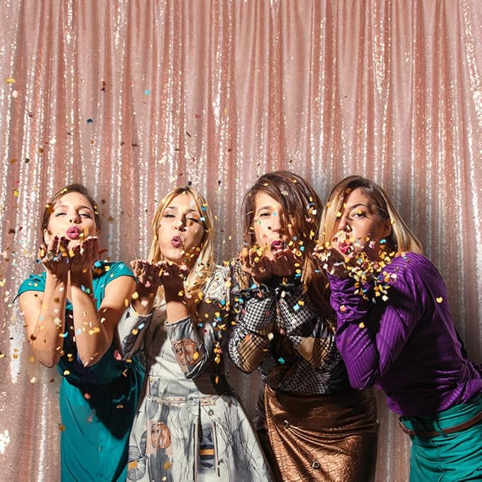SquarePie Sequin Backdrop Curtain Not See Through Background for Wedding Party 7FT x 7FT Rose Gold