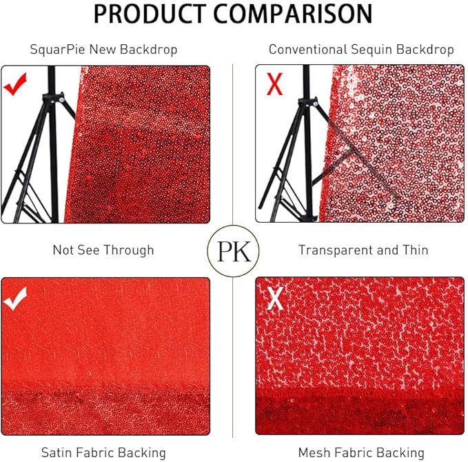 SquarePie Sequin Backdrop Curtain Not See Through Thick Glitter Background for Party 6FT x 6FT Red