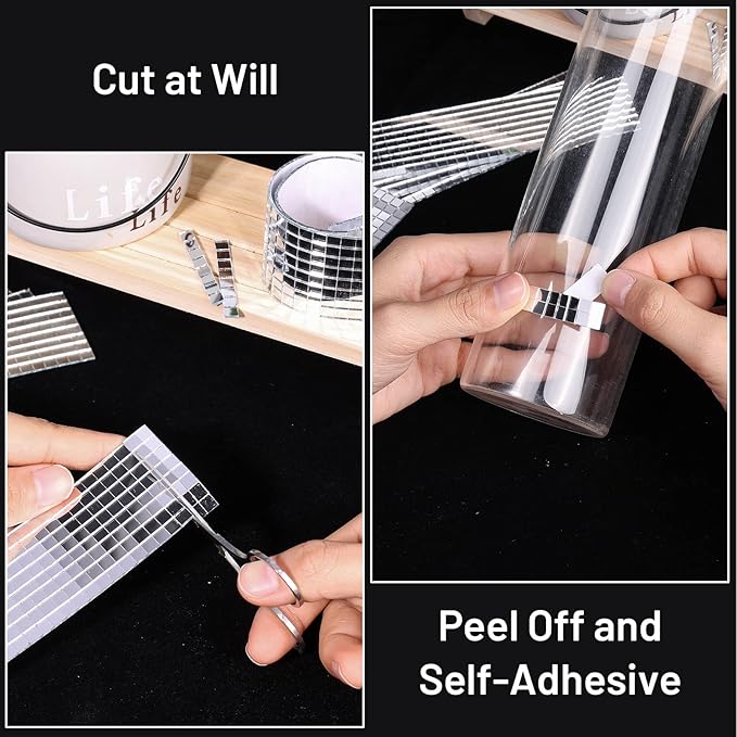 PP OPOUNT 2360 PCS Self Adhesive Mosaic Tiles, 5 x 5 mm Disco Tiles, Square Mirror Mosaic Tiles for Interior Decoration, DIY Disco Ball, Card Making and Art Collage
