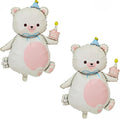 2PCS Matte bear Animal balloon With hat Big Brown bear balloon Holding birthday candle cake bear Foil Balloon for Kids Jungle Safari Zoo Farm Birthday Theme Party Baby Shower Decoration Cream white