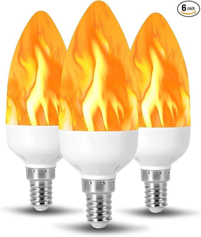 Flame Effect Chandelier LED Fire Candle Light Bulb Flaming Flicker E12 Candelabra Base Shape Novelty Lighting B11 Replacement Bulbs 12mm Diameter Fitting, 110MM / 4.25" Total Length 120V - 3 Pack