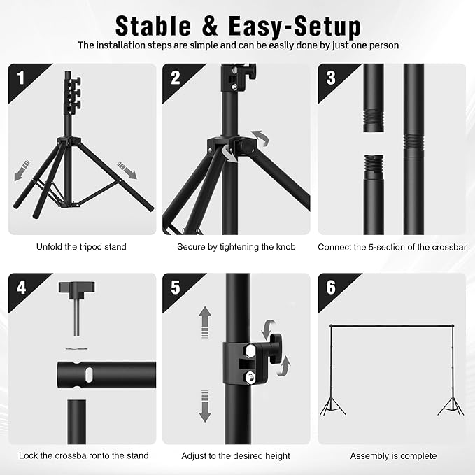 Backdrop Stand 10 x 7.5 FT for Photography Studio, Adjustable Photo Backdrop Stand Kit for Parties, Background Stand with Sandbags, Spring Clamps, Carrying Bag