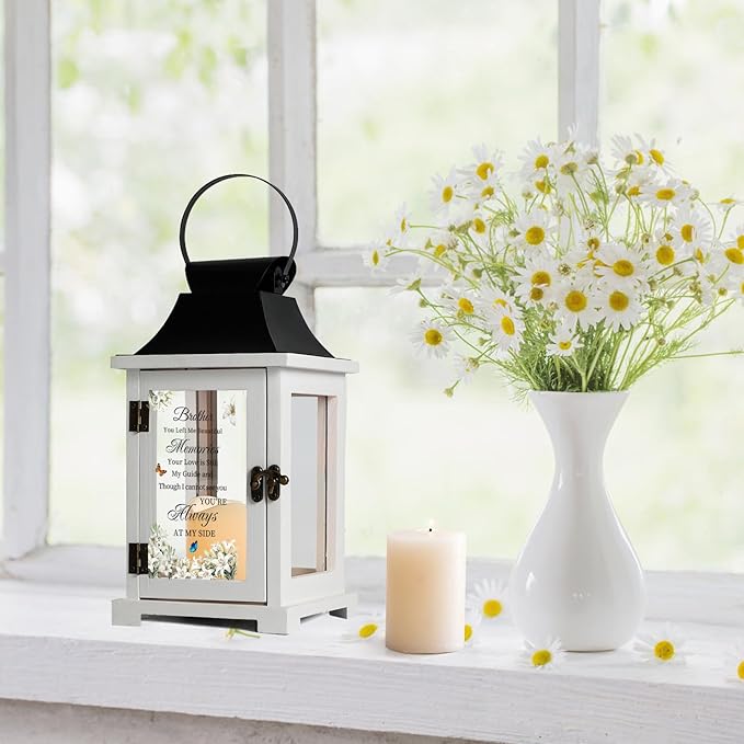 Memorial Lantern Bereavement Sympathy Gifts in Memory of Loved One Memorial Gifts for Loss of Brother Remembrance Gifts for Loss of Brother with LED Candle