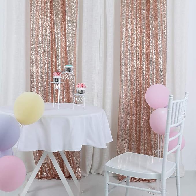 2 Panels Rose Gold Sequin Backdrop Curtain 4FTx8FT Glitter Sequence Drapes for Wedding Party Photography Background Décor