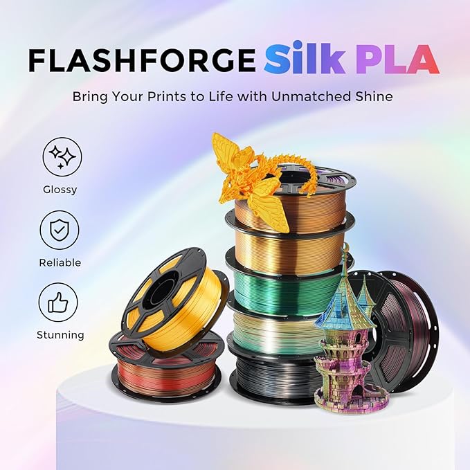 FLASHFORGE Silk Tri-Color Filament, Purple, Gold and Black 3 in 1 Coextrusion Silk PLA Filament 1.75mm, 3D Printer Filament Color Change 1kg(2.2lbs) Spool, Dimensional Accuracy +/- 0.02mm