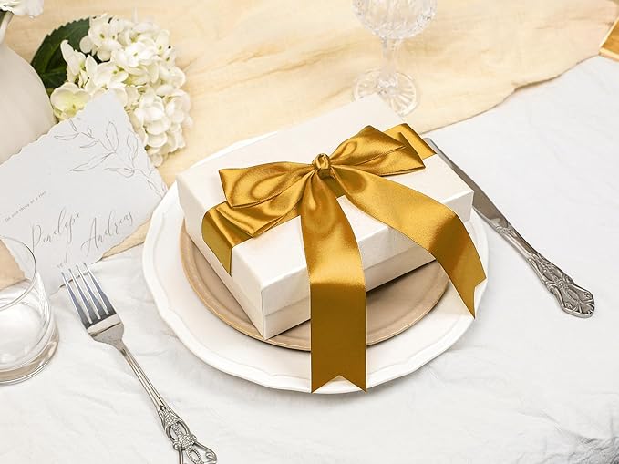 Gold Satin Ribbon 1-1/2 inch X Continuous 100 Yards, Single Face Polyester Ribbon Perfect for Gift Wrapping, Flower Bouquet, Wedding Decor, Crafts, Bow Making, Sewing and More