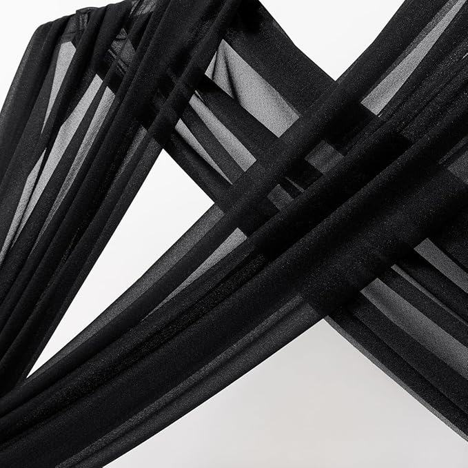 MLMC Black Wedding Arch Draping Fabric 1 Panel 29" x 20 FT Extra Long Gauze Drapes Sheer Backdrop Curtains 6.6 Yards Outdoor Drapery Panels for Wedding Ceremony Party Ceiling Decoration