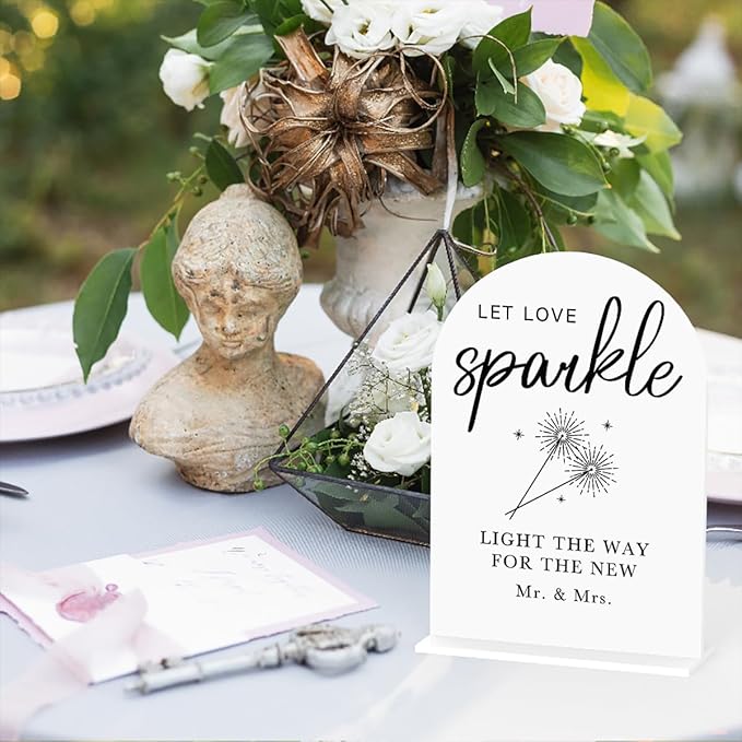 Acrylic Wedding Sign Wedding Signs for Ceremony Let Love Sparkle Sign for Wedding, Modern Calligraphy Arch Acrylic Table Top Sign for Wedding Reception and Event Party Table(white）