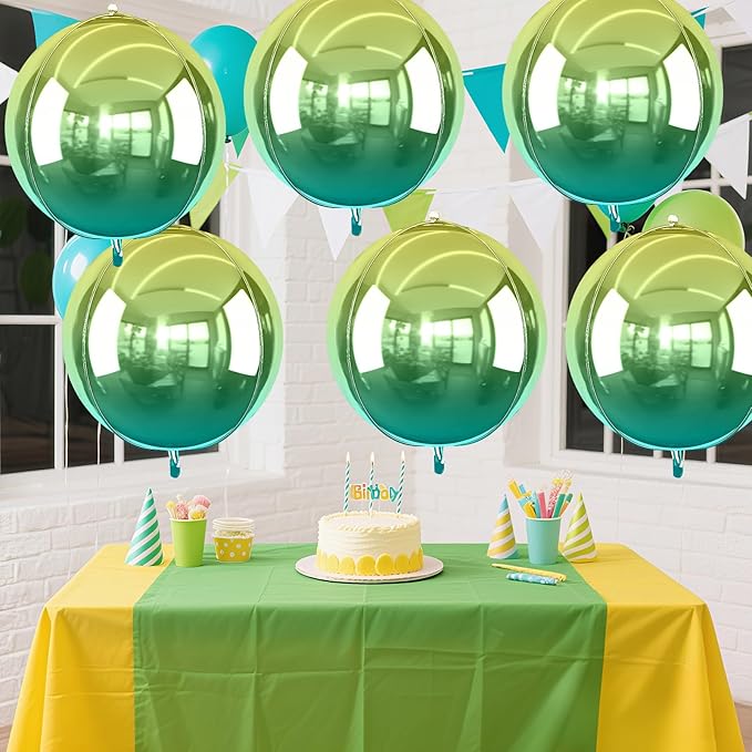 6Pcs Gradient Green Round Foil Balloons, 22" Large Helium Ball Mylar Balloon, Metallic Green Foil Balloon for Birthday Graduation Wedding Halloween Disco Prom Tropical Party Decorations